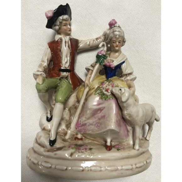 Dresden Pastoral Figurine Couple with Lamb Porcelain Marked Germany 19779 - Picture 1 of 8